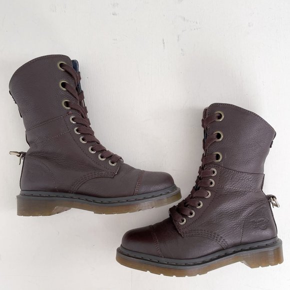 Dr. Martens Brown Leather Aimilie Lace Up Fold Over Boots Triumph Women's Size 6 - Picture 7 of 12